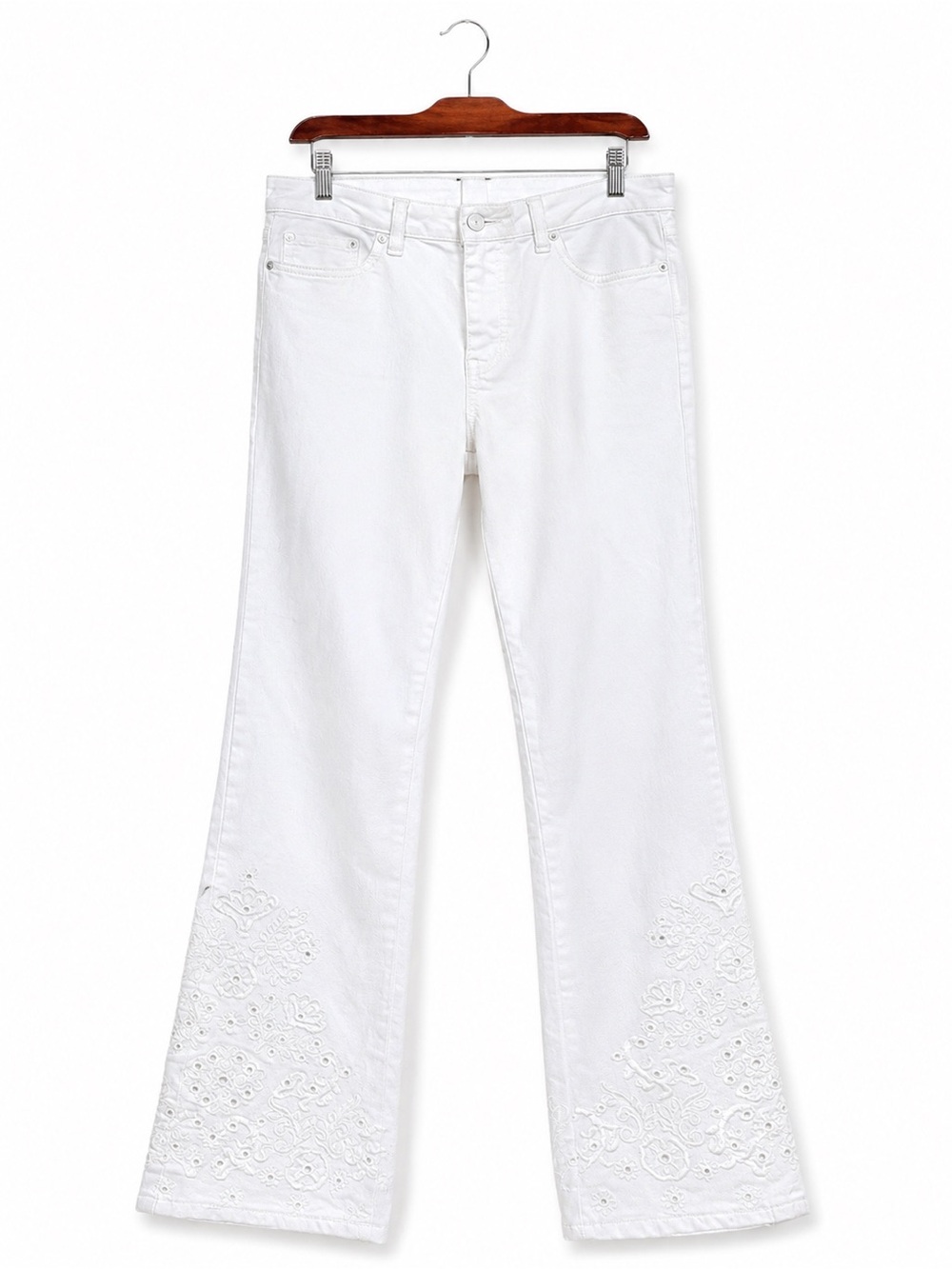 Tory Burch White Eyelet Embroidered Straight Leg Jeans Size 25